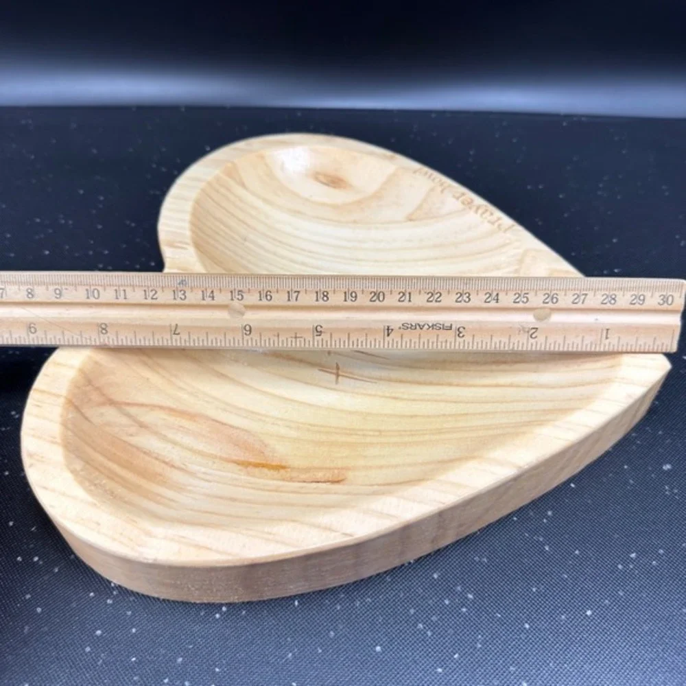 Handcrafted Heart Shaped Wooden Prayer Bowl with Engraved Crosses and Rim‎ Text